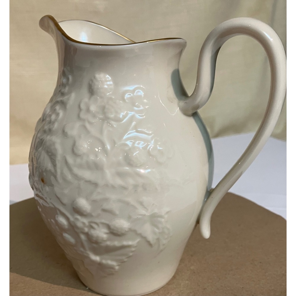 Lenox Pitcher Creamer Ivory Gold Trim Excellent Embossed Floral Berry USA